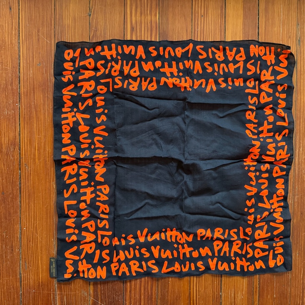 Authentic Louis Vuitton  Black and Orange Stephen Sprouse Bandana